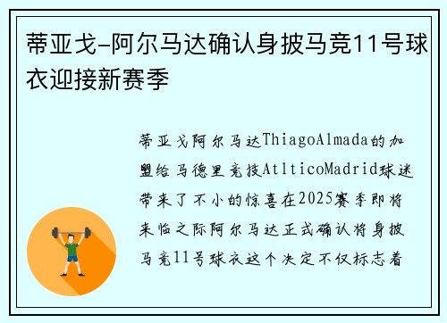 蒂亚戈-阿尔马达确认身披马竞11号球衣迎接新赛季